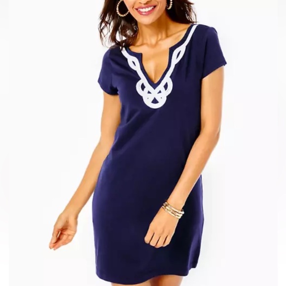 Lilly Pulitzer Womens Brewster Short Sleeve T-Shirt Dress In True Navy NEW XS - Picture 1 of 9